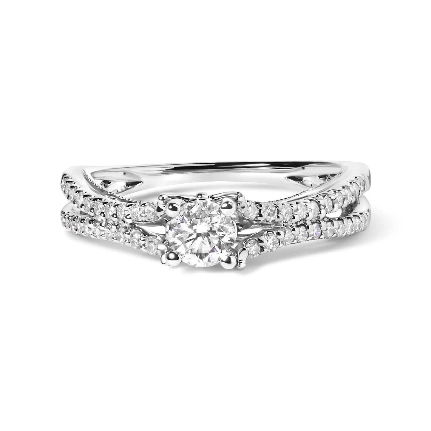 Bague de fiançailles en or blanc 14K avec diamant à double bande - Taille 7