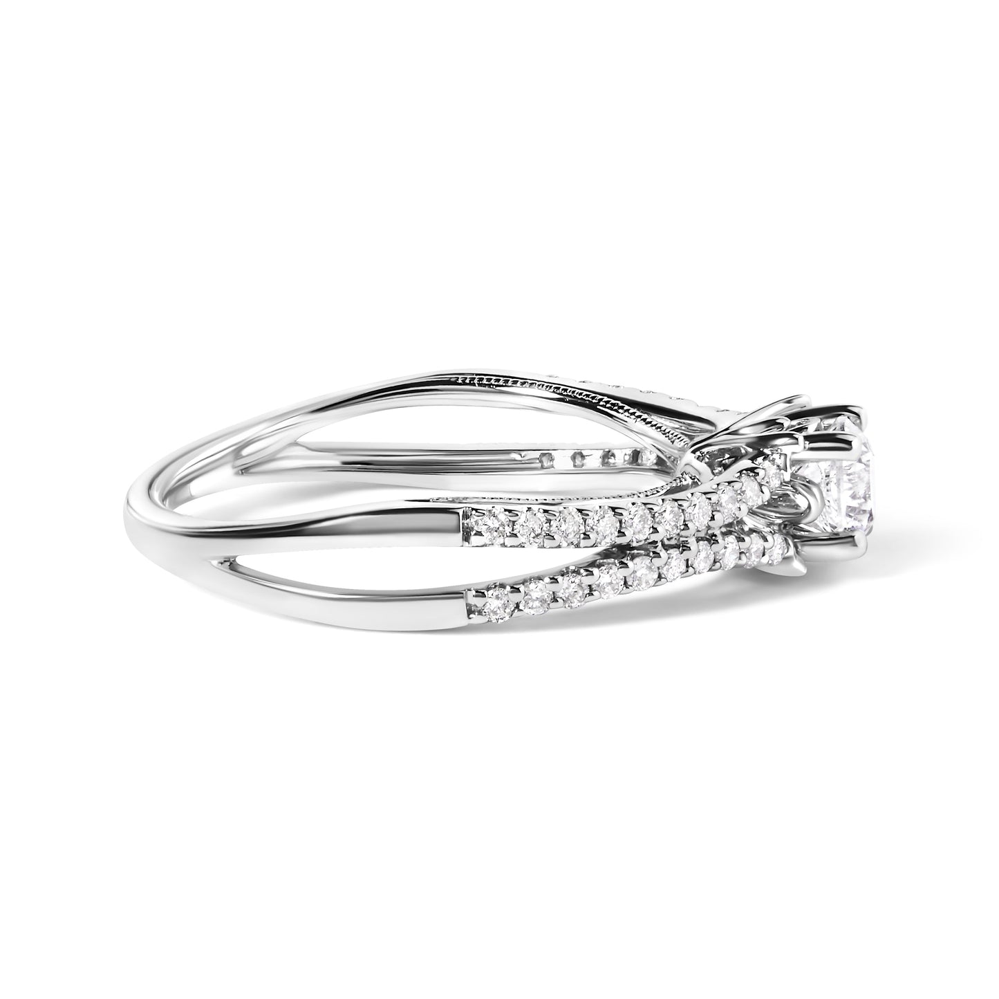Bague de fiançailles en or blanc 14K avec diamant à double bande - Taille 7