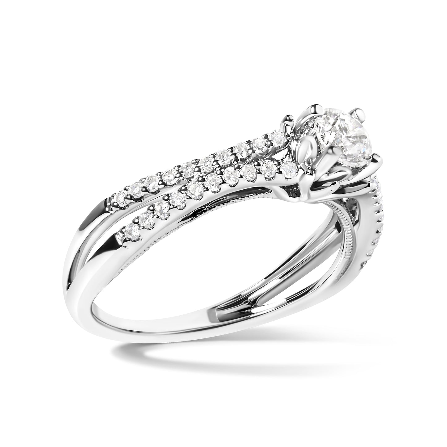 Bague de fiançailles en or blanc 14K avec diamant à double bande - Taille 7