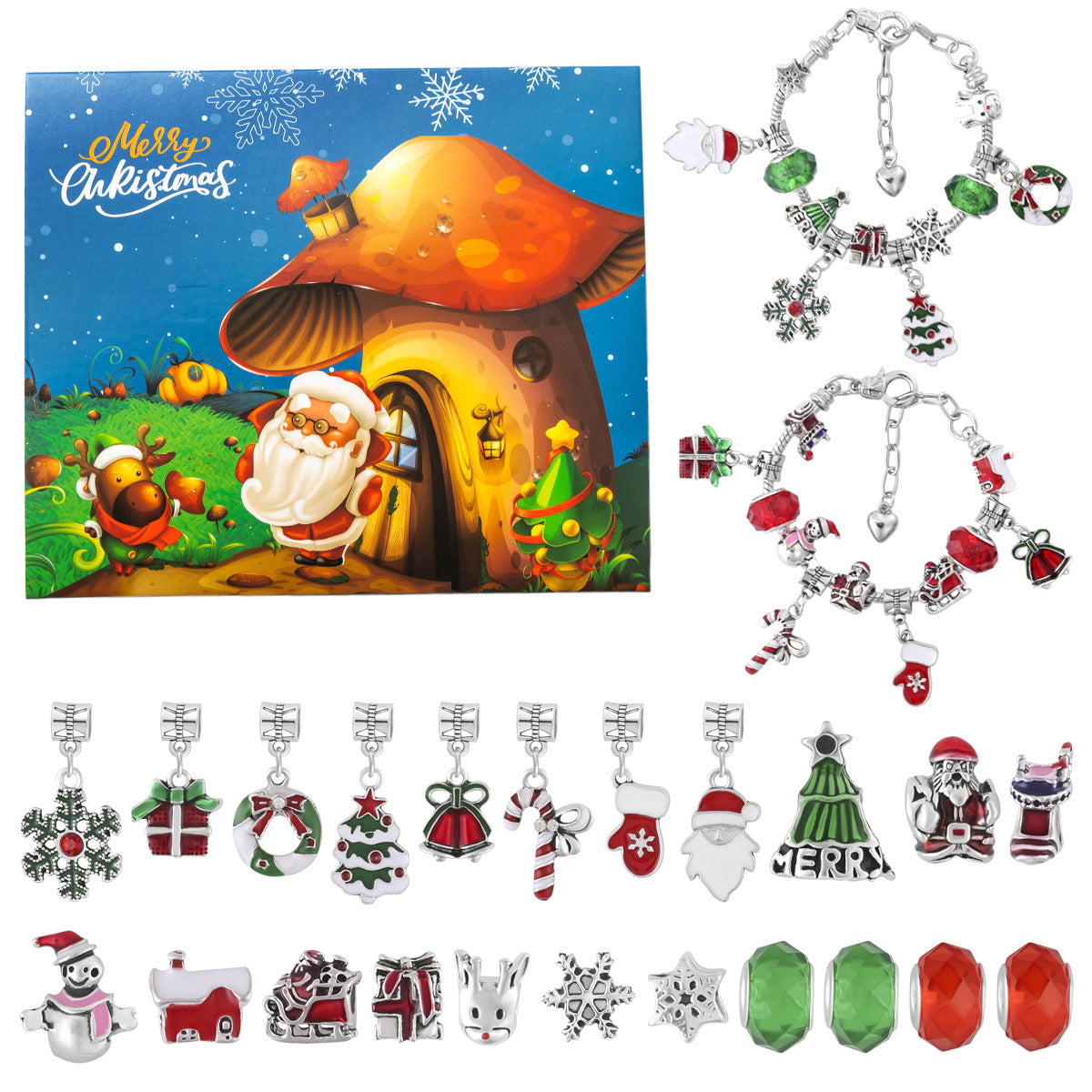 DIY creative children's bracelet jewelry 24-grid calendar Christmas holiday surprise blind box silver set - Korvel