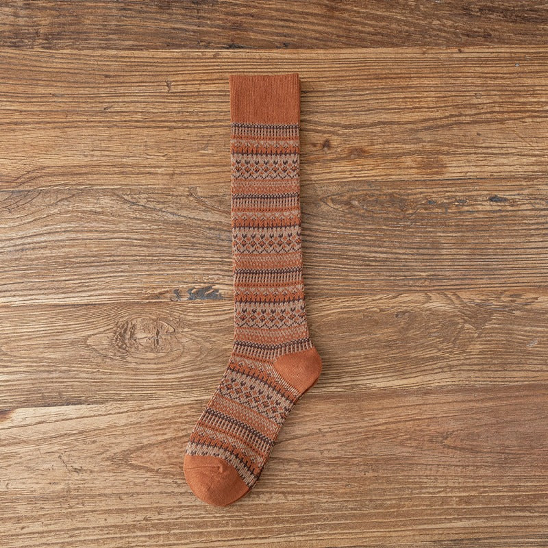 Socks Women's Middle and High Tube Calf and Knee Socks Ins Ethnic Style Net Red Style Harajuku Mori Striped Cotton Socks - Korvel
