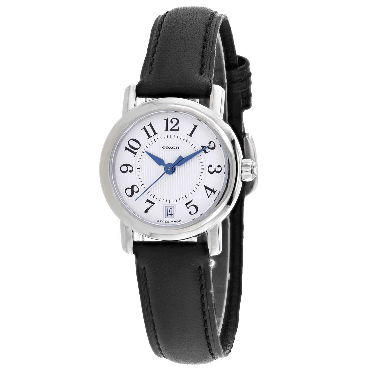 Reloj de Cuarzo Plateado de Cuero Negro para Mujer de Coach