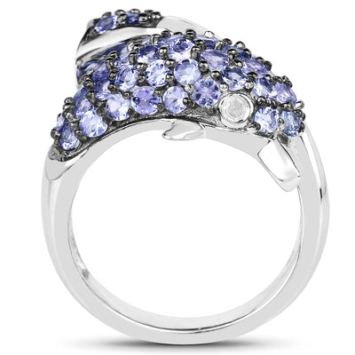 1.45 Carat Genuine Tanzanite and Diamond Sterling Silver Ring