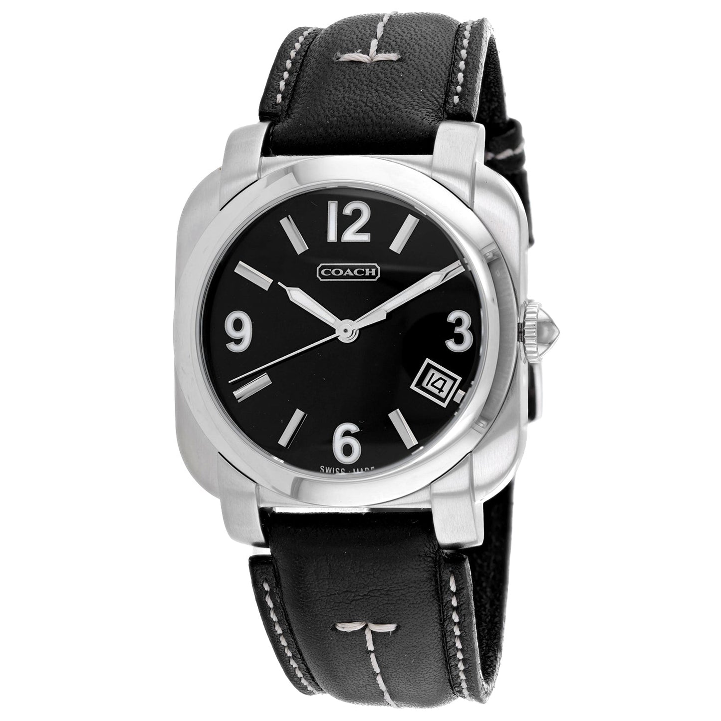 Coach Men's Black Leather Silver Quartz Watch