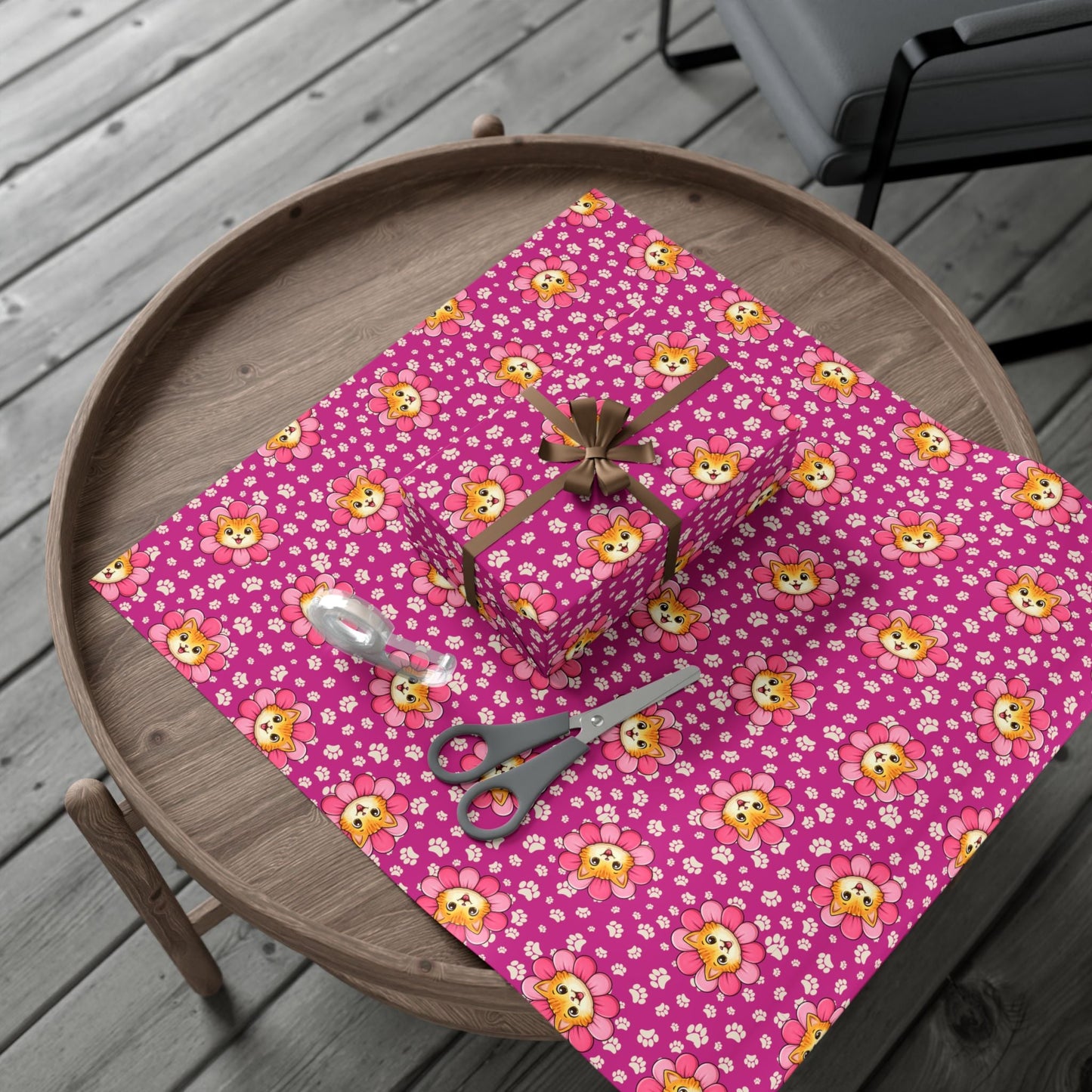 Pink Cat Blossom Gift Wrap | Adorable Cat Lover Wrapping Paper