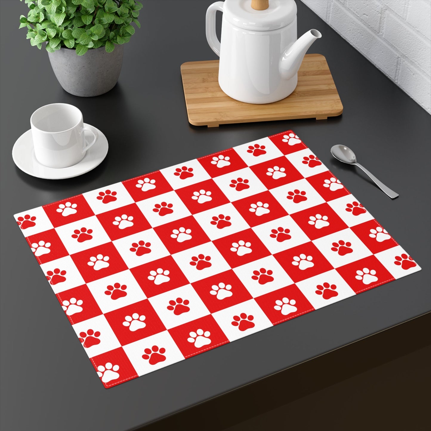 Festive Red & White Paws Dining Placemat - 1pc - Korvel