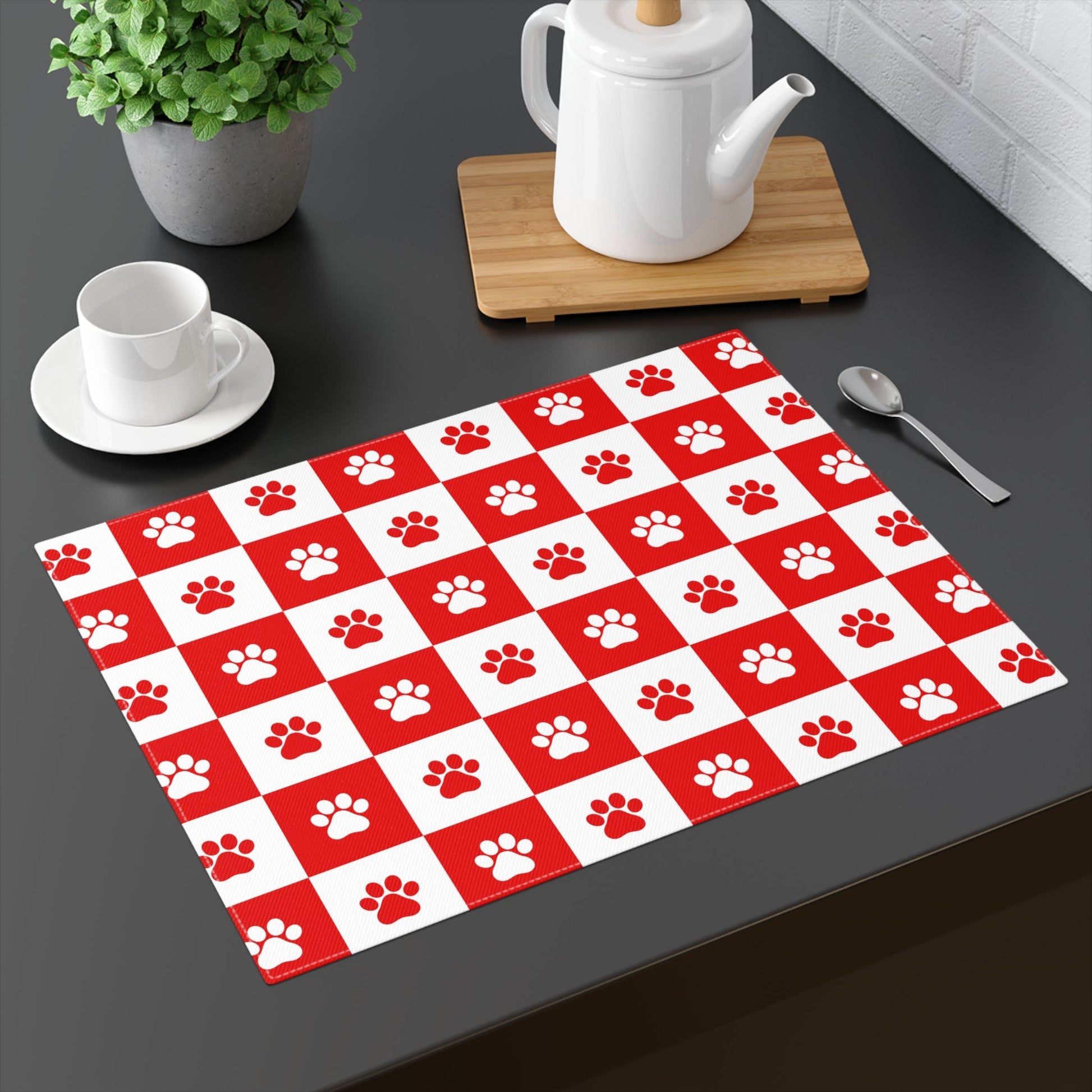 Festive Red & White Paws Dining Placemat - 1pc - Korvel