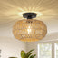 Rattan Light Fixtures Ceiling Mount,Boho Ceiling Light Fixture with Dimmable LED Bulb Mini Hand Woven Rattan - Korvel