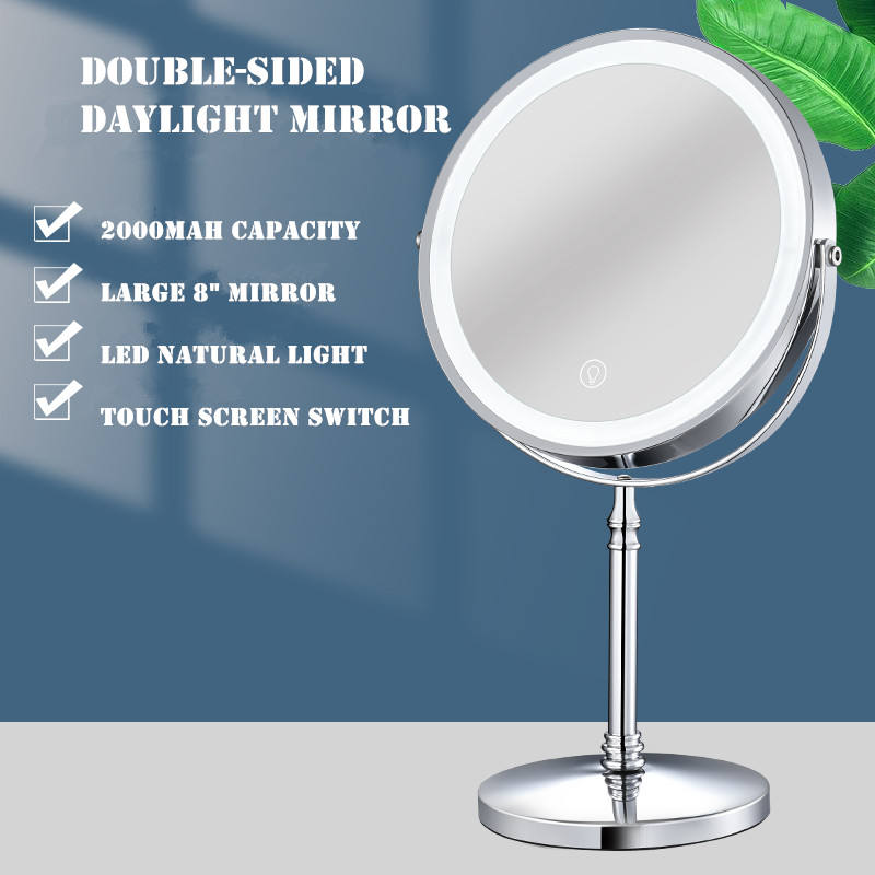 Dual-Sided 8" USB Rechargeable Vanity Makeup Mirror with Lights