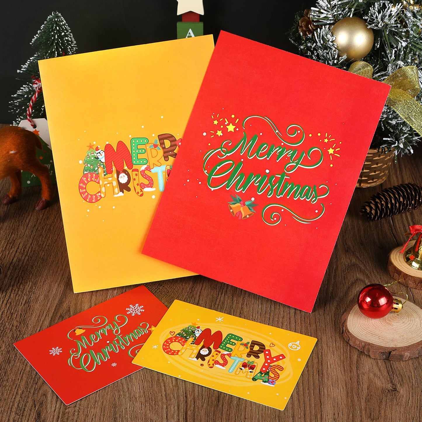 Carte de vœux de Noël 3D avec design de pingouin et d'arbre