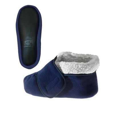 Careismatic Brands Extra Wide Soft Fleece Bootie Slippers - Navy
