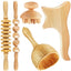 Beech wood therapy scraping cup, meridian dredging roller, tendon rolling stick, scraping board, head massager, massage set - Korvel