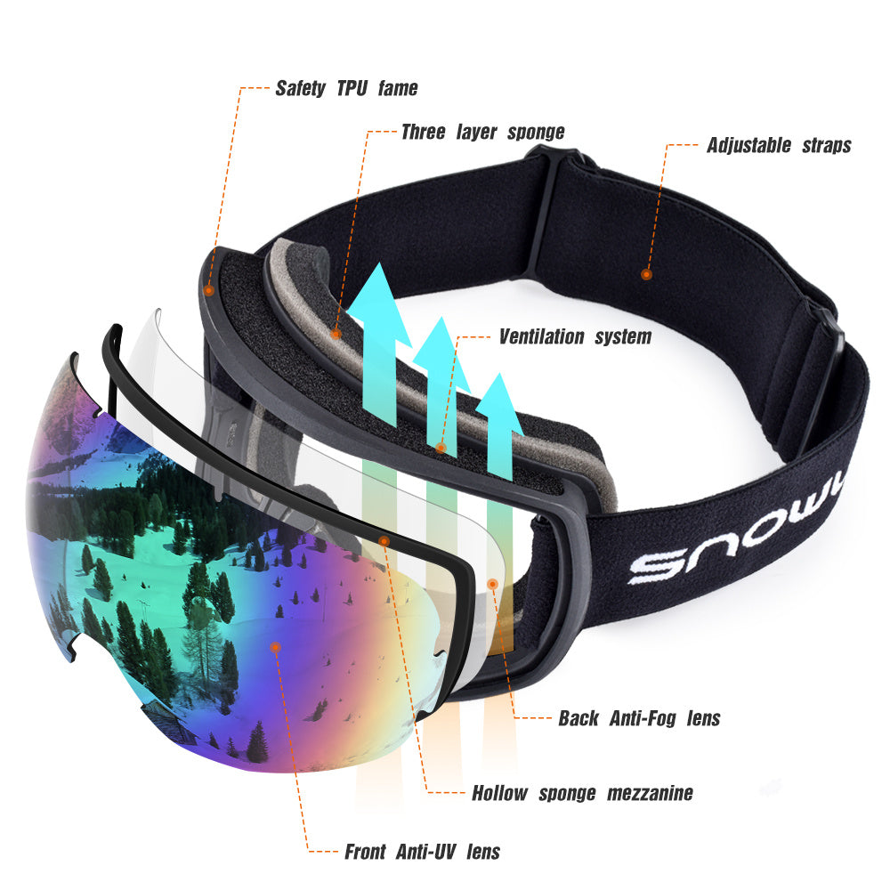 Premium Double-Layer Anti-Fog Ski Goggles for All Conditions