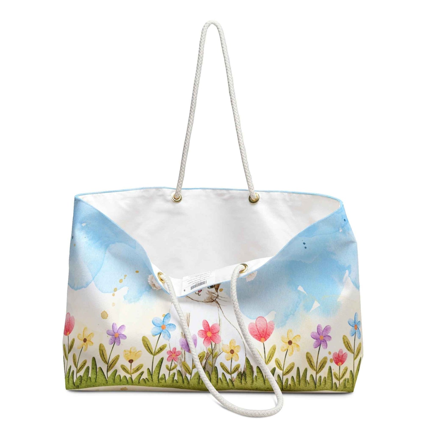 Curious Garden Cat Weekender Bag – Watercolor Floral Tote