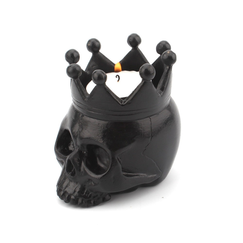 Elegant Resin Crown Skull Candle Holder