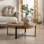 31.29"Modern Retro Splicing Round Coffee Table  Fir Wood Table Top with Cross Legs Metal Base(Same SKU:W757123560) - Korvel