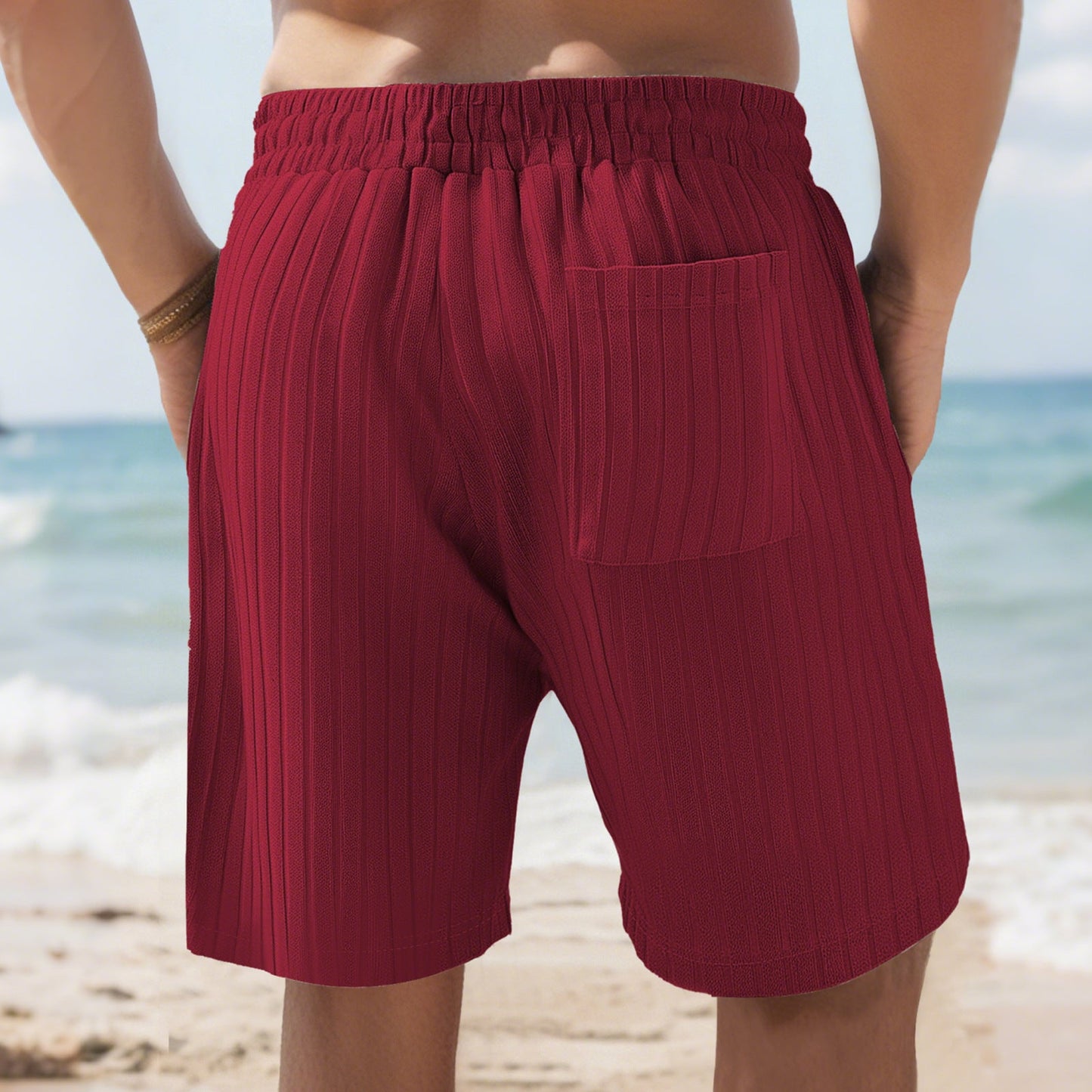 Men's Striped Jogger Shorts with Multi-Bag Design