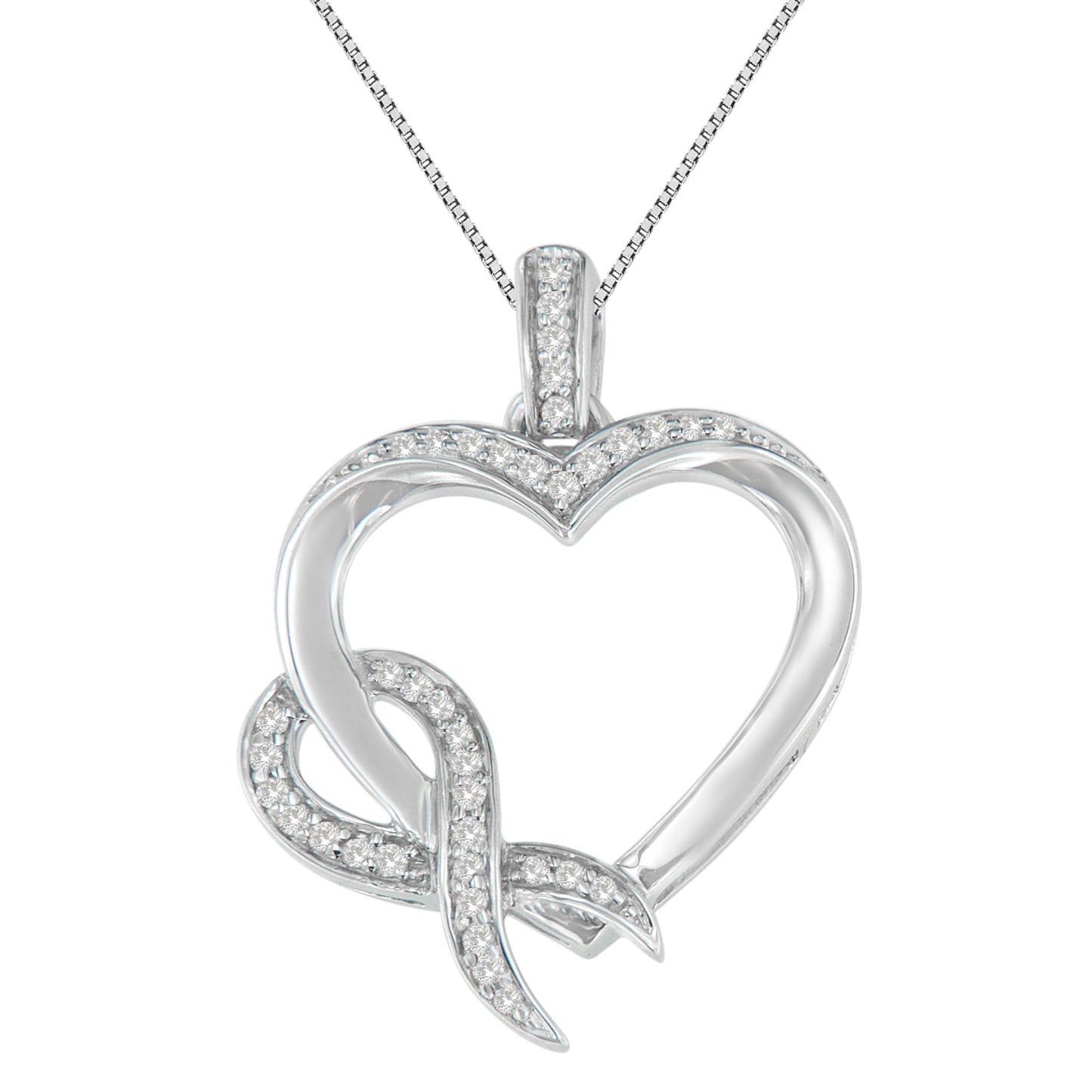 .925 Sterling Silver Diamond Heart Pendant Necklace