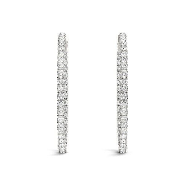 Boucles d'oreilles créoles en diamant en or blanc 14k avec sertissage à griffes partagées
