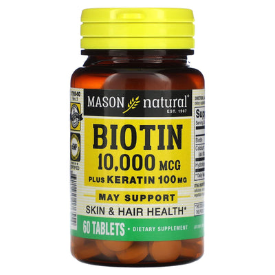Mason Natural Biotine 10 000 mcg Plus Kératine 100 mg – 60 Comprimés