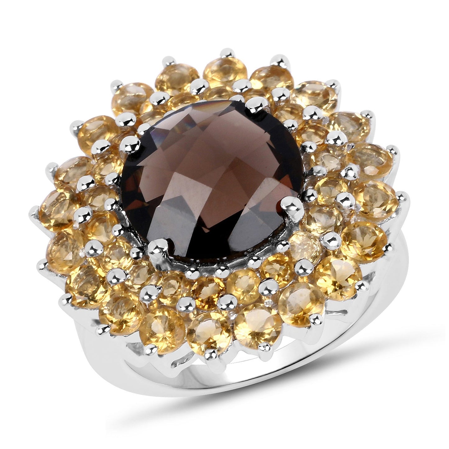 8.56 Carat Smoky Quartz & Citrine Sterling Silver Ring