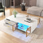 Modern White Coffee Table with 2 Glass Door Storage, 4 Drawers, Gold Metal Legs, and Multi-Color Lighting in 47.2' - Korvel