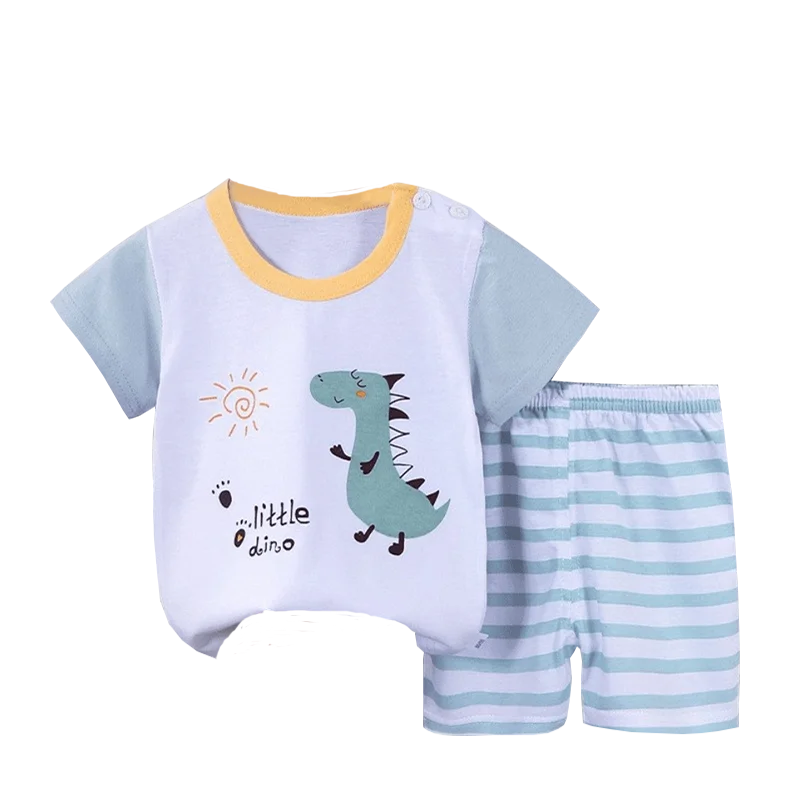T-shirt+Shorts 2-Piece Clothing Set Pajamas Summer Kids Baby Boys Girls Cotton Casual Tracksuit Cartoon Dinosaur Clothes Suit - Korvel