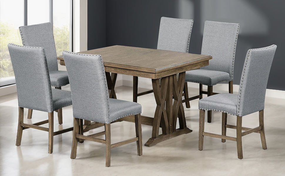 Ensemble de salle à manger TOPMAX en bois massif de style mid-century de 7 pièces