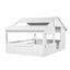 Wood Full Size House Bed with Roof, Window and Guardrail White - Korvel