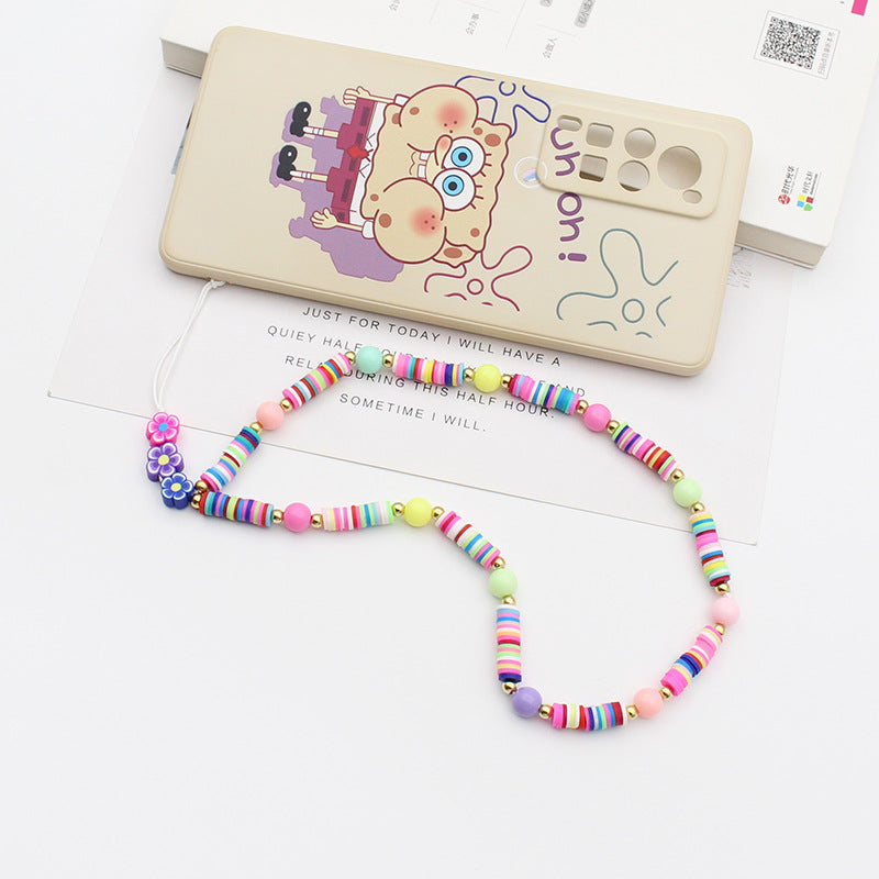 New Mixed Color Soft Pottery Pearl Mixed String Bohemian Simple Style Anti-Drop Function Mobile Phone Chain - Korvel
