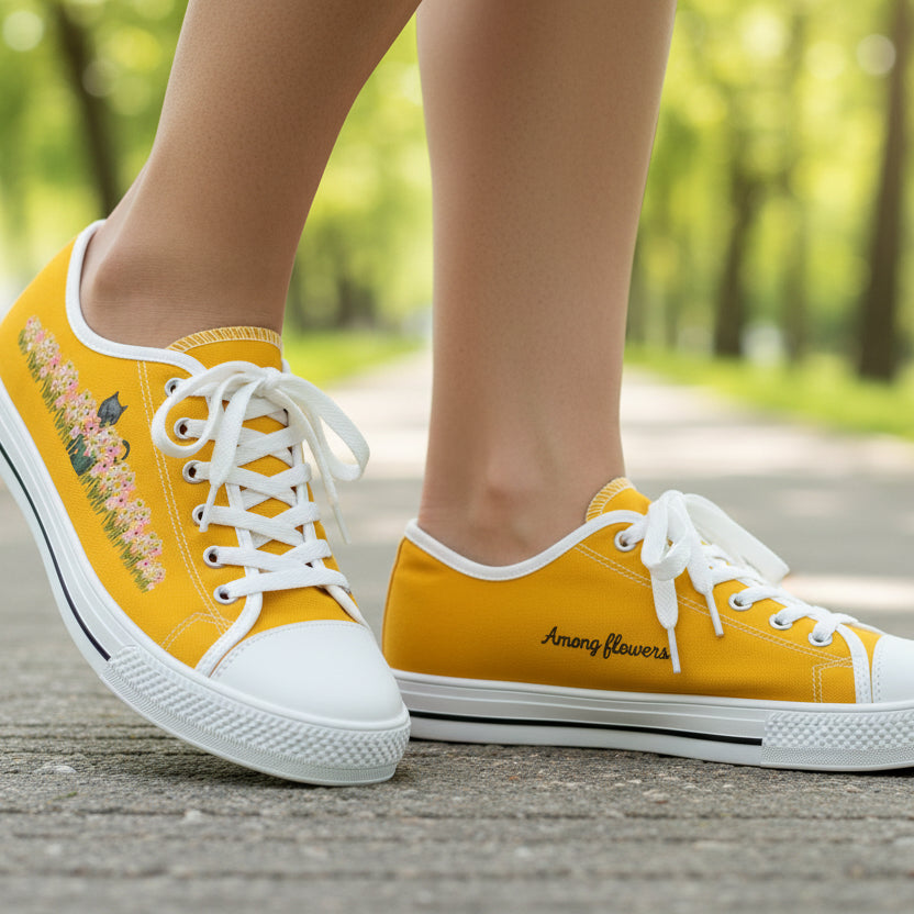 Among Flowers – Hidden Cat Low Top Canvas Shoes for Women