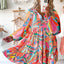 Multicolored Printed Long Sleeve Tie Neck Mini Dress