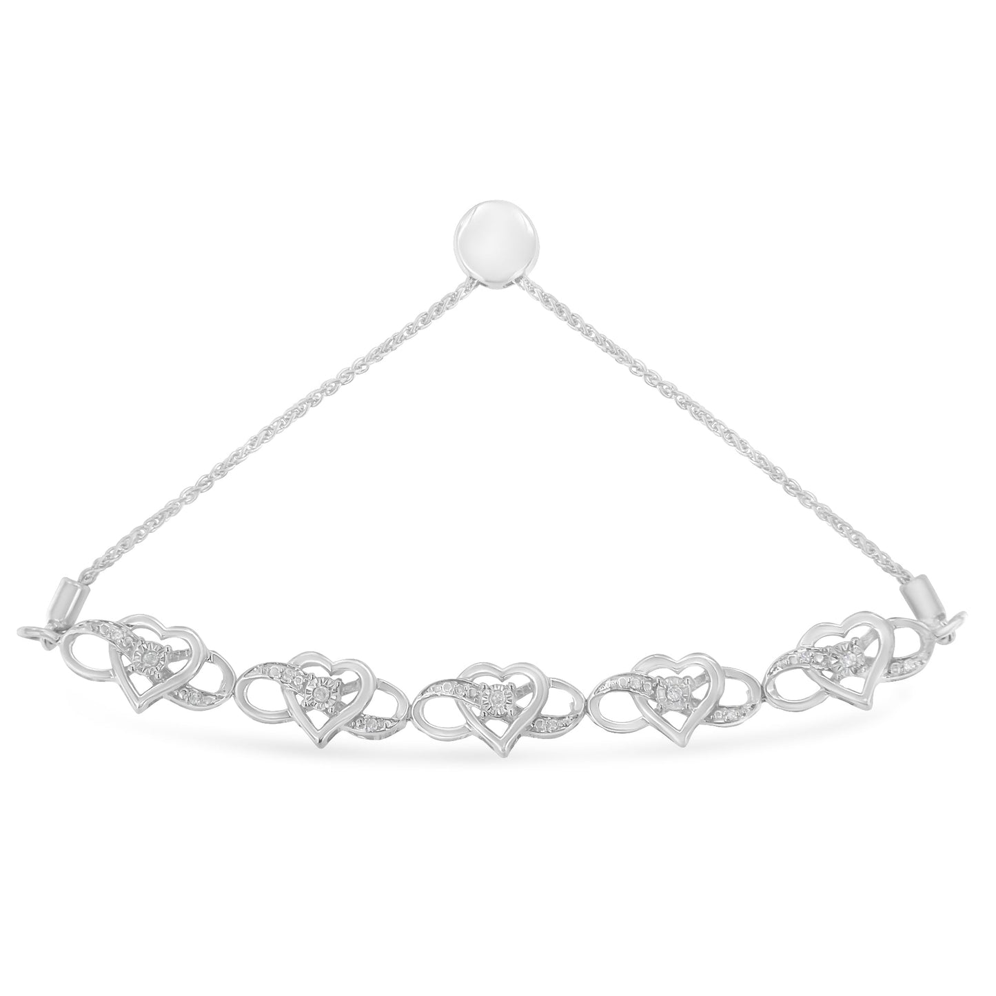 Bracelet Bolo Ajustable en Argent Sterling .925 avec Accents en Diamant