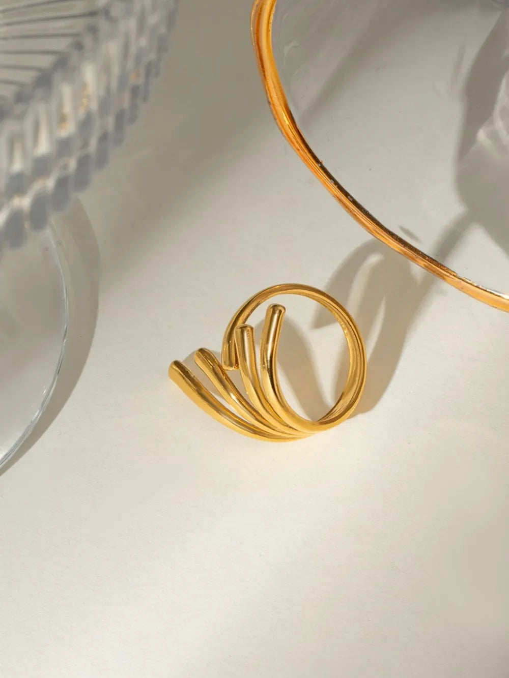 18K Gold-Plated Stainless Steel Irregular Open Ring - Korvel