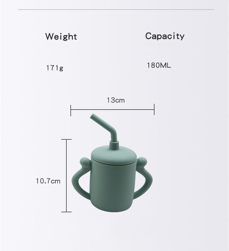 Children's Silicone Water Cup With Straw Silicone Anti-Drop Water Cup Leak-Proof Binaural Training Learning Drinking Cup - Korvel