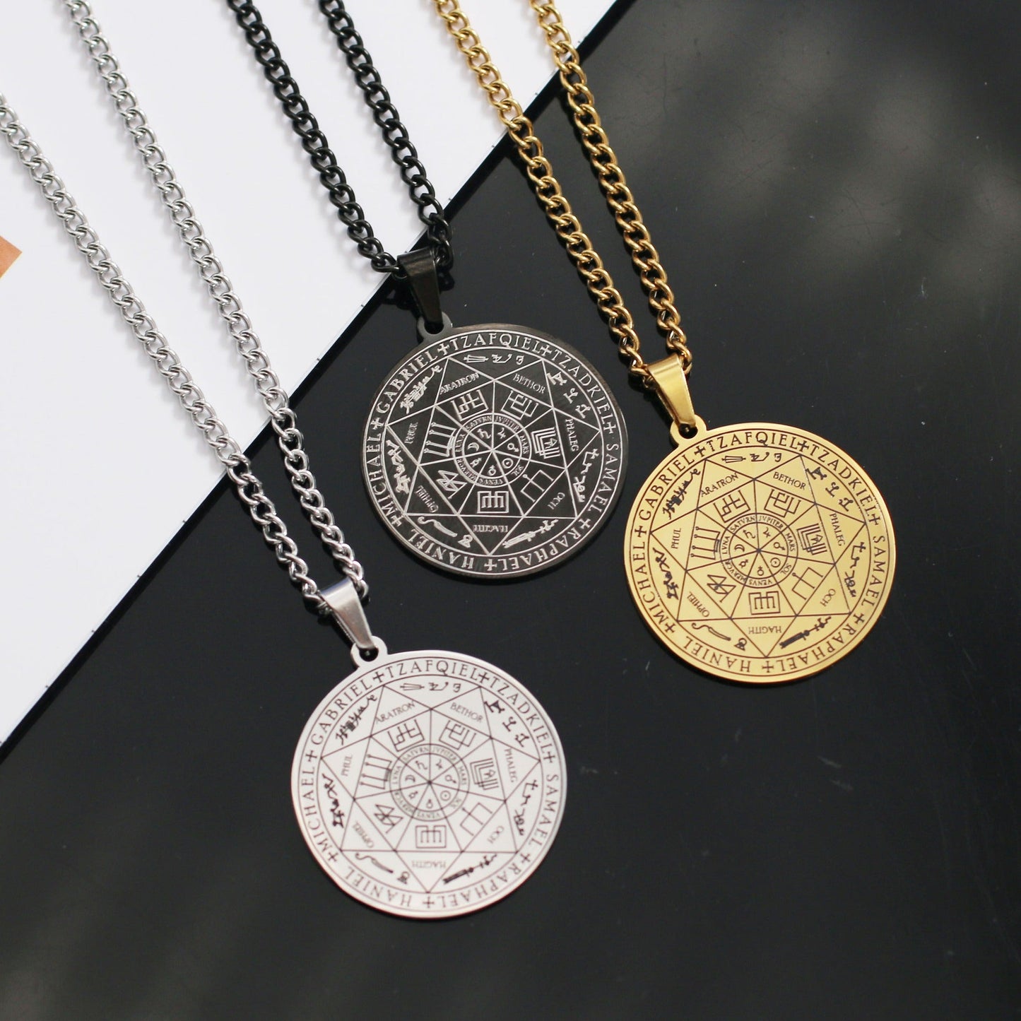 Stainless Steel Seven Angels Magic Circle Pendant Necklace
