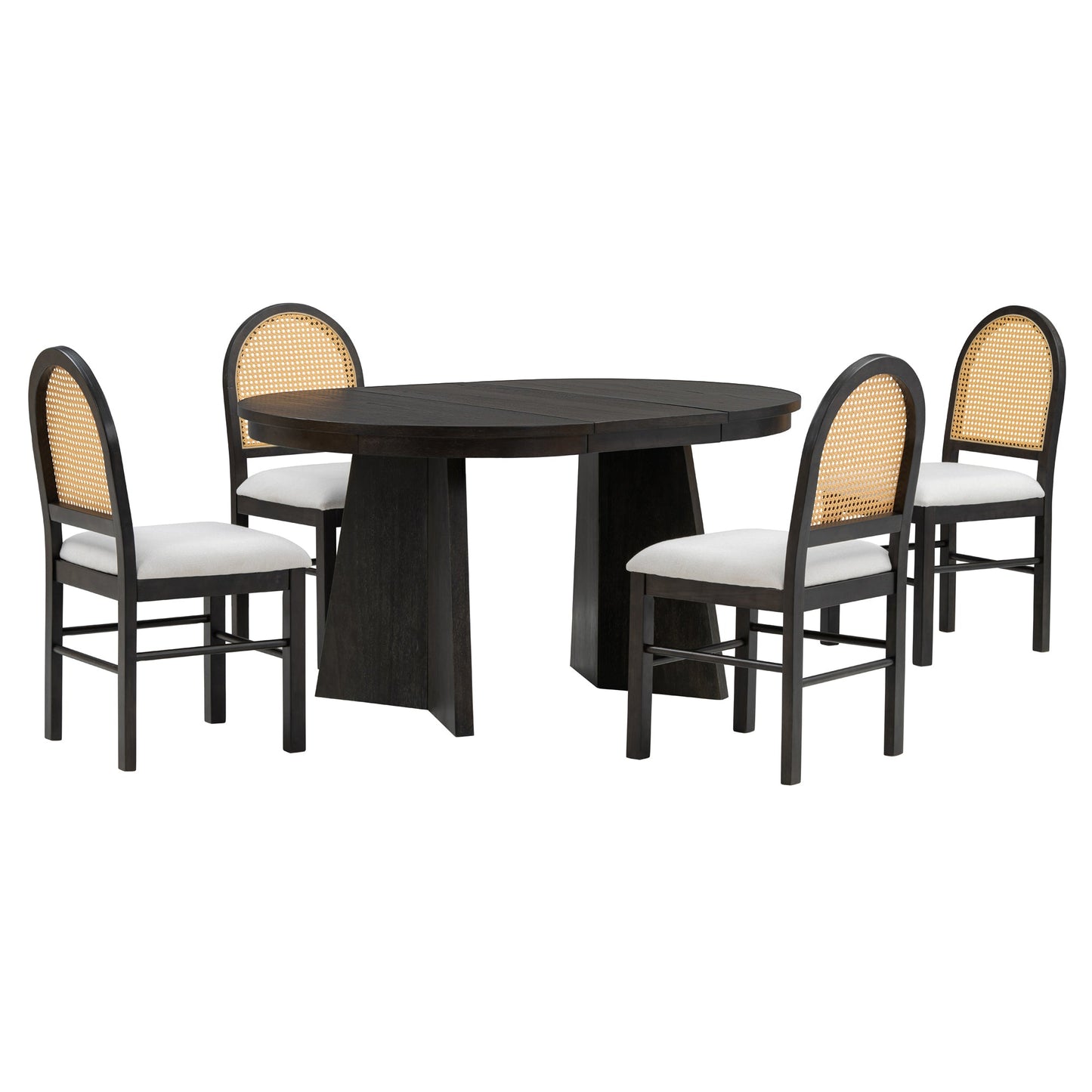 TREXM 5-Piece Retro Dining Set with Expandable Table & Chairs