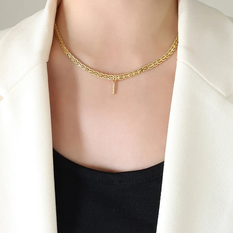 Brass Inlaid Zircon Letter Pendant Necklace - Korvel