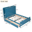 Lit plateforme bleu de taille complète avec tiroirs et étagères de rangement