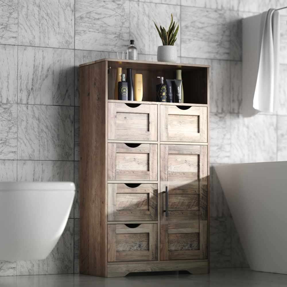 5 Drawers Storage Cabinet with Adjustable Shelves, Bathroom Cabinet with Doors, Floor Cabinet for Living Room Grey - Korvel