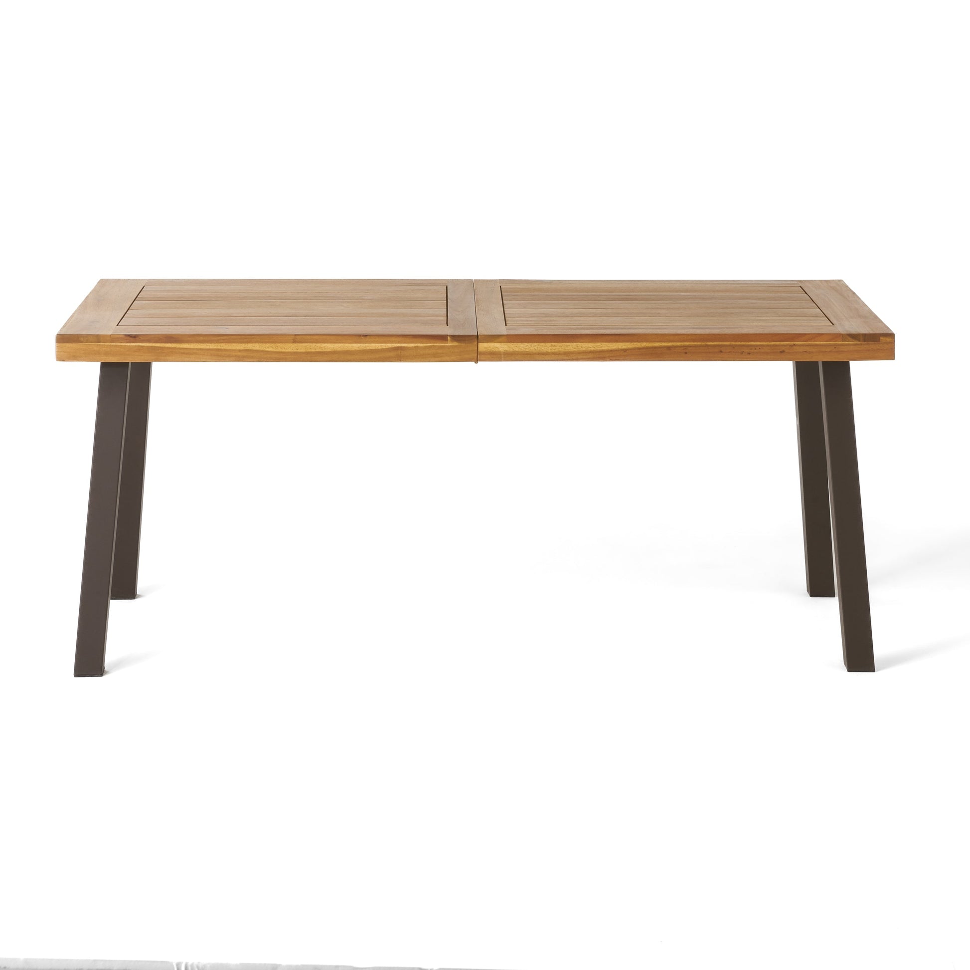 Della Acacia Wood Dining Table, Natural Stained with Rustic Metal, Brown, Grey - Korvel