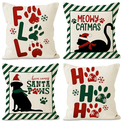 Christmas striped pillow cover linen black cat print pillowcase home holiday decoration cushion cover - Korvel