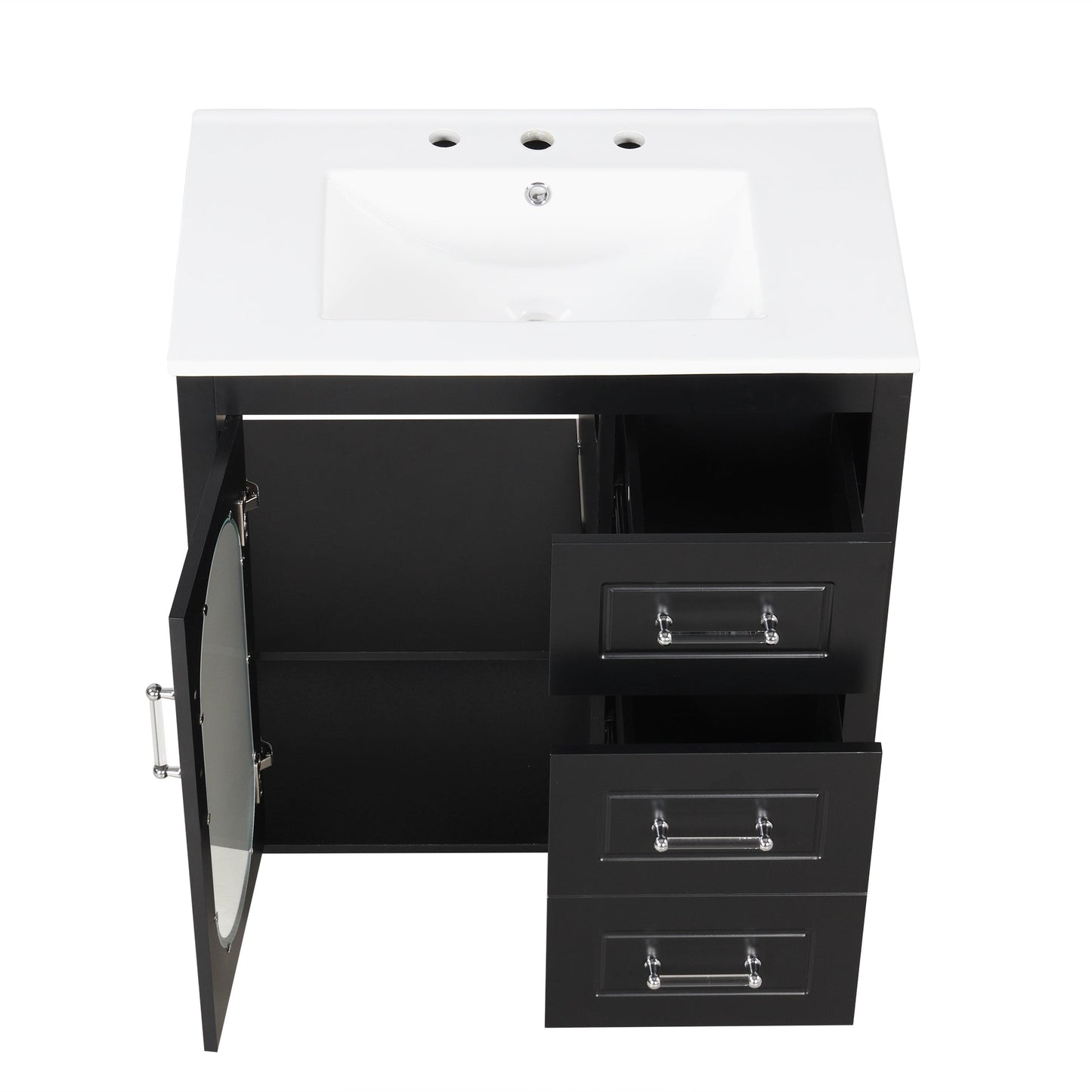 30" Bathroom Vanity with Sink, Bathroom Vanity Cabinet with Two Drawers and Door, Adjustable Shelf, Solid Wood and MDF, Black - Korvel