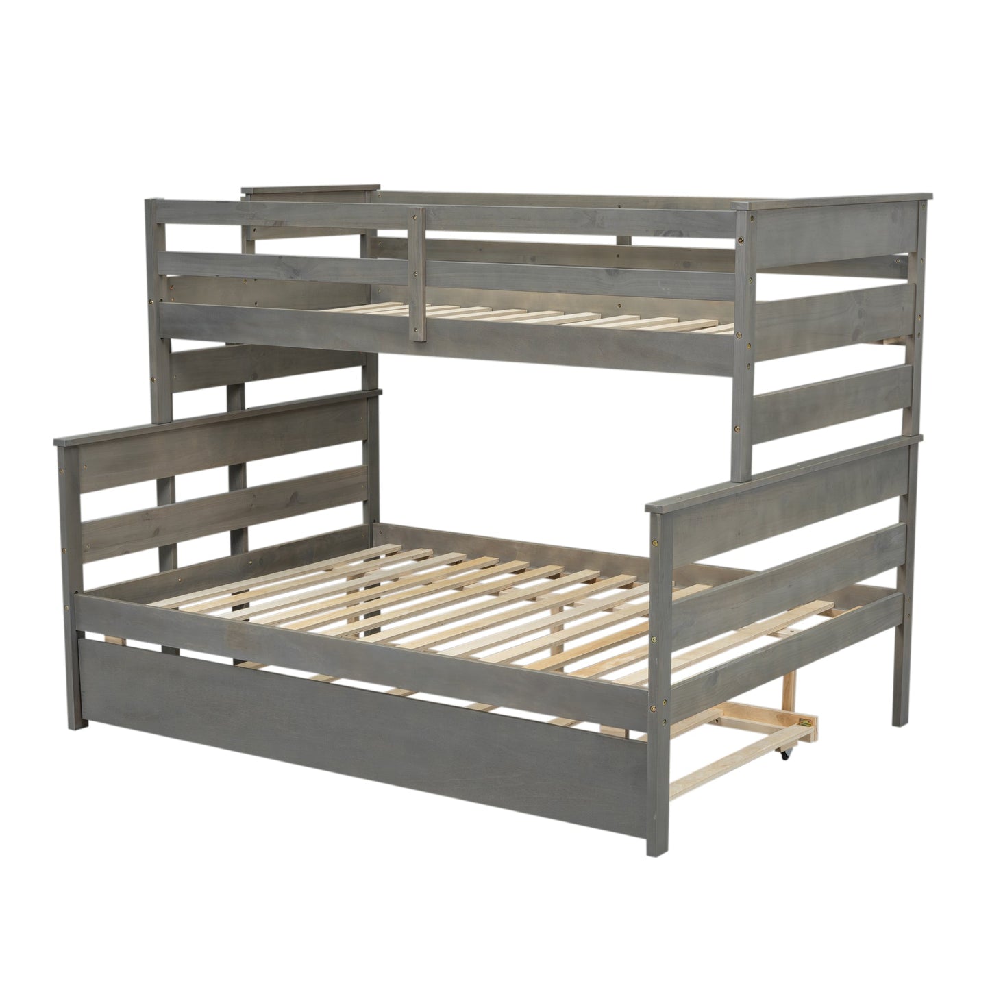 Wood Twin over Full Bunk Bed with Trundle - Gray