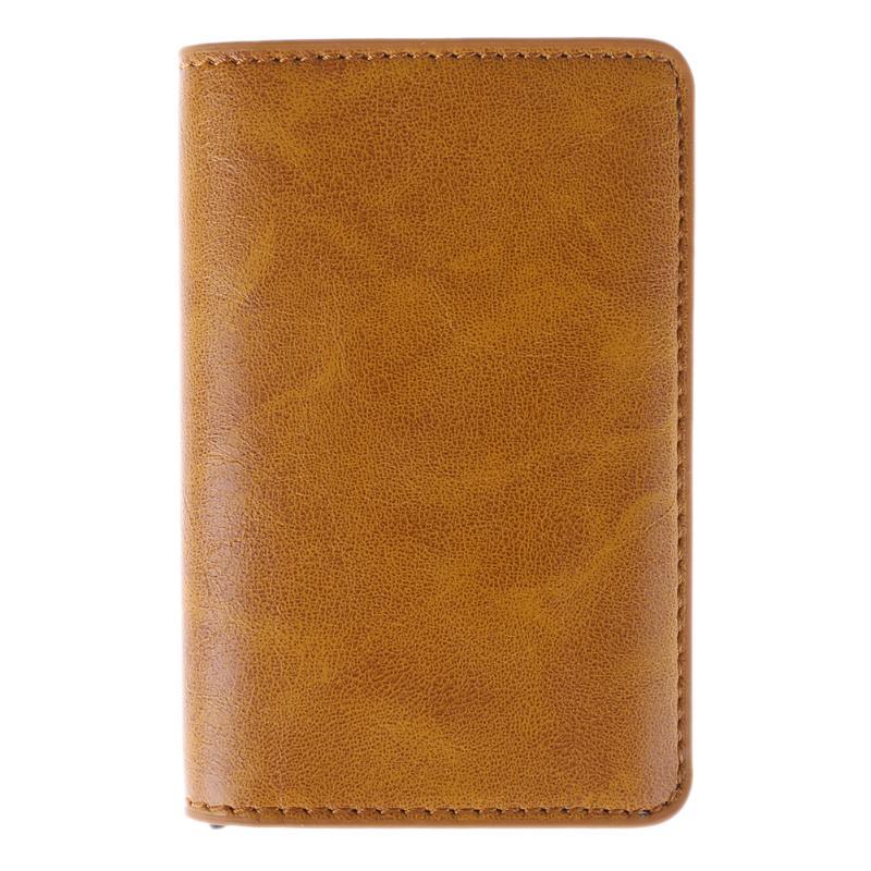 Male Metal Card Holder RFID Aluminium Alloy Credit Card Holder PU Leather Wallet Antitheft Men Wallet Automatic Pop Up Card Case - Korvel