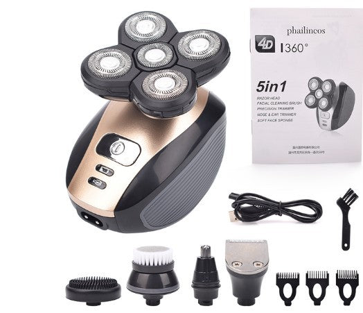 Multifunctional 5-Head Shaver Rechargeable Razor Water Washing Bald Head Machine Five-In-One Razor - Korvel