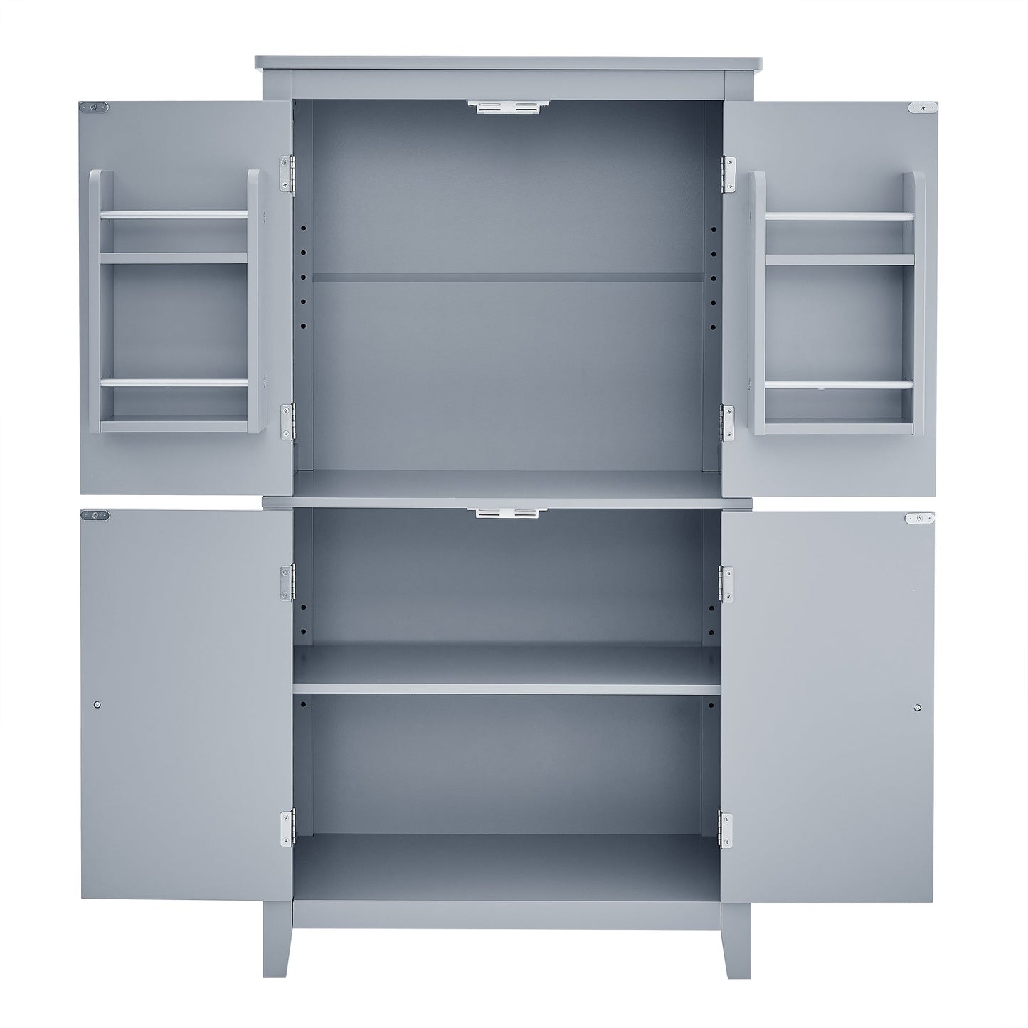 Bathroom floor storage cabinet, bathroom storage cabinet, 4-door independent cabinet, adjustable shelf, adaptive shelf, gray - Korvel