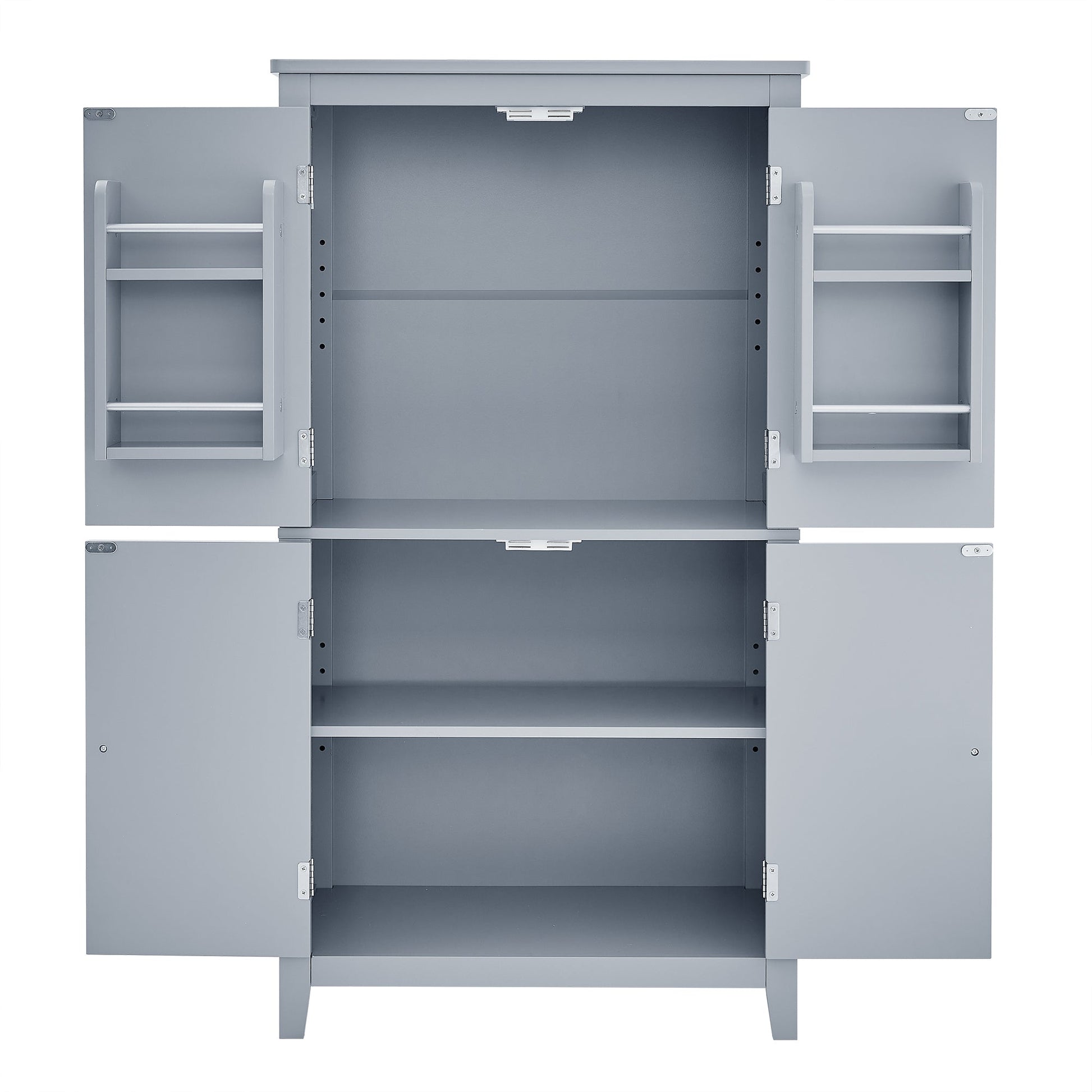 Bathroom floor storage cabinet, bathroom storage cabinet, 4-door independent cabinet, adjustable shelf, adaptive shelf, gray - Korvel