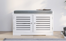 Elegant White Shoe Storage Bench with Padded Cushion