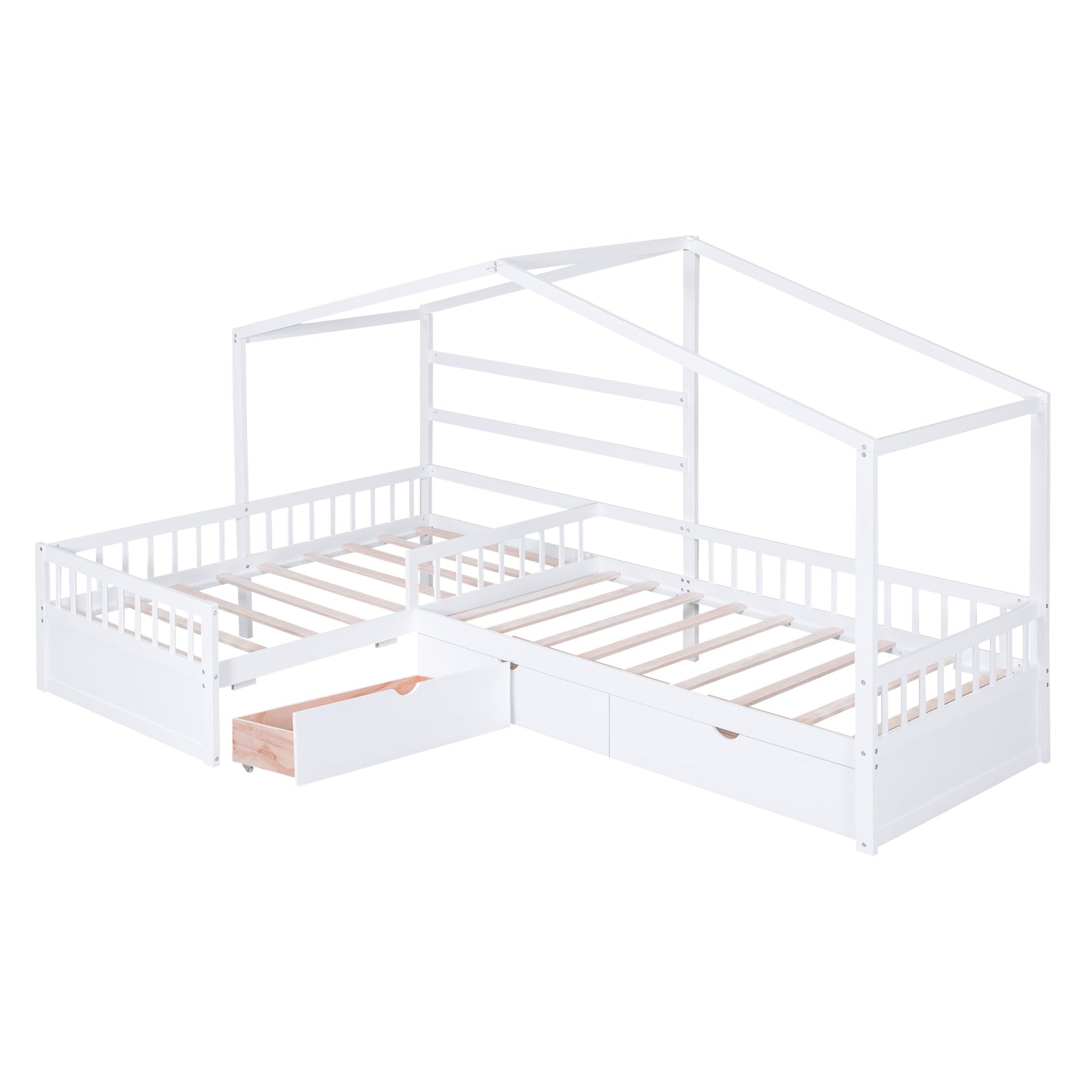 Twin Size House Platform Bed with Three Storage Drawers White - Korvel